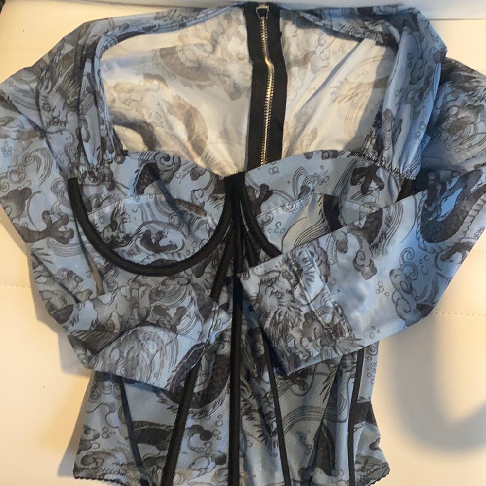 Long sleeve mesh corset top